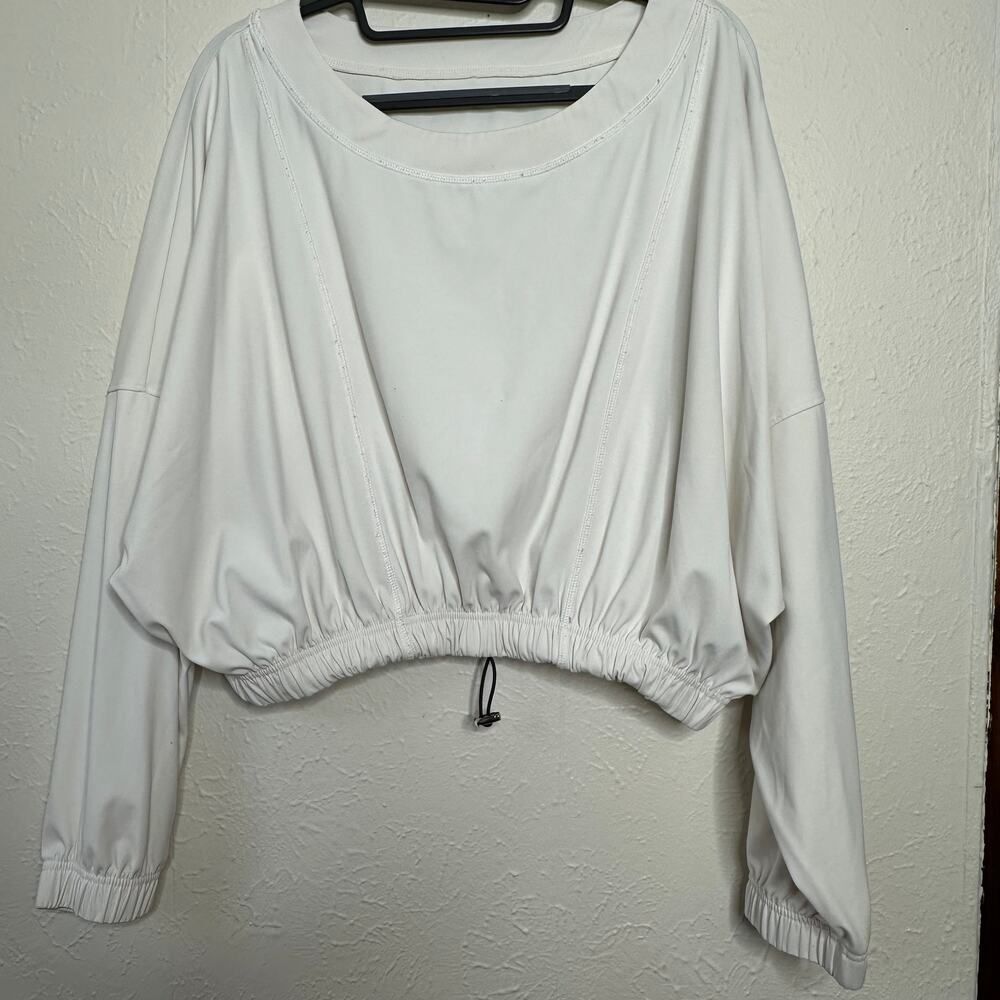 Balance Athletica off white cropped drawstring pullover sweater top Small